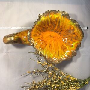 USA Art Mid Century Pottery Volcanic Orange Drip Glaze Cornucopia Fall Decor